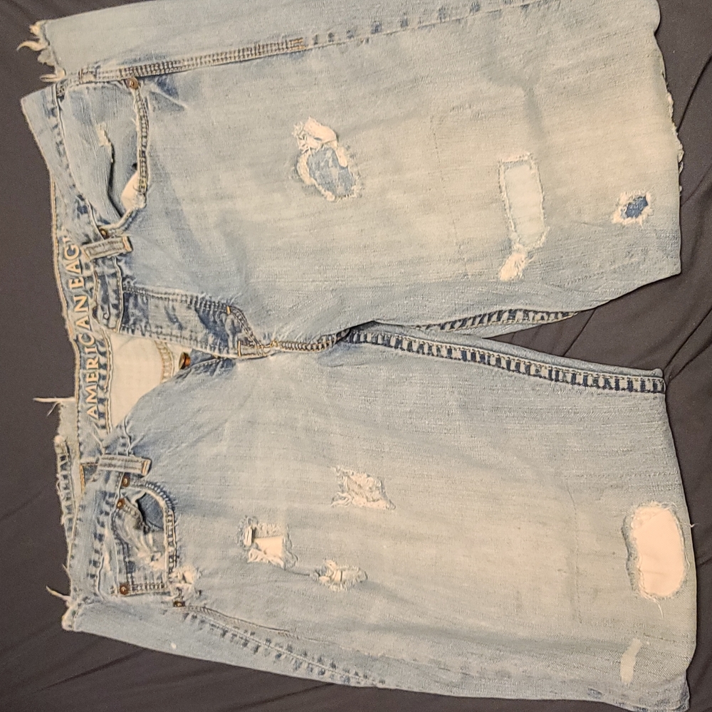 American Eagle distressed button fly bootcut jeans 34/34